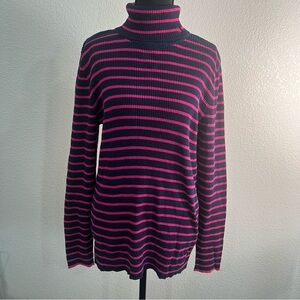 Lauren Ralph Lauren Women's Ribbed Navy and Hot Pink Turtleneck Sweater Size XL